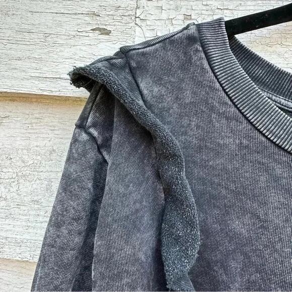RESCENT RIVE Acid washed gray sweatshirt with ruffles - SIZE 4 - Picture 2 of 6